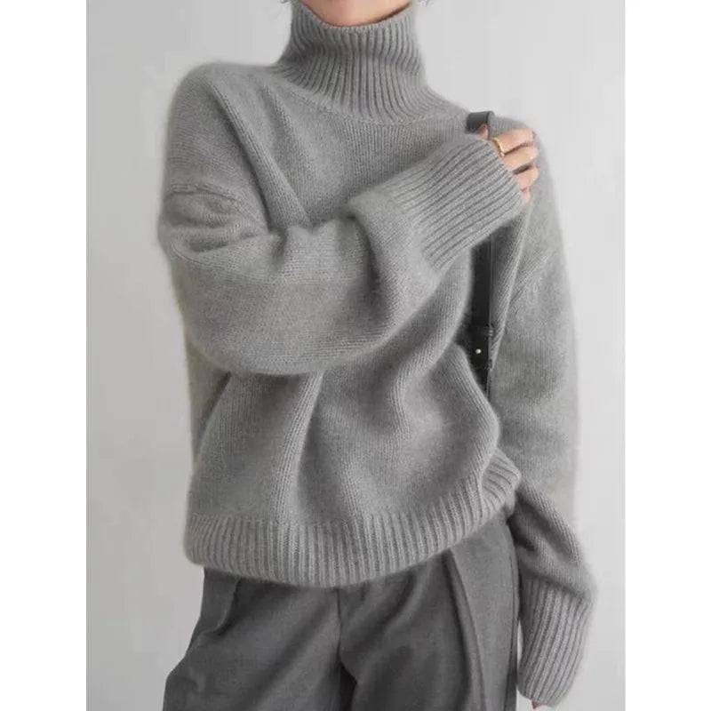 2024 Autumn and Winter New Thick Cashmere Sweater Women High Neck Pullover Sweater Warm Loose Knitted Base Sweater Jacket Tops