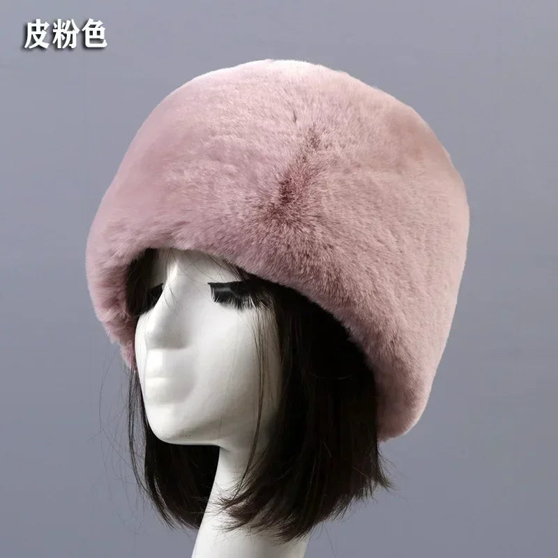 Faux Fur Hats for Women Winter Autumn Fluffy Russian Hat Winter Cap Female Beanies Solid Color Leopard Print Bonnets