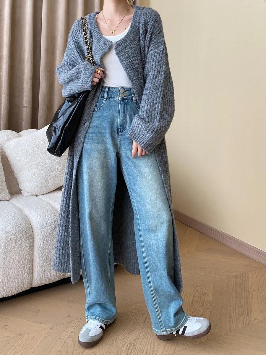 THEME 21 Women's Cotton High-Waisted Straight-Leg Jeans 2025 Fall/Winter New Fashion Casual Slimming Wide-Leg Pants Hot Sales