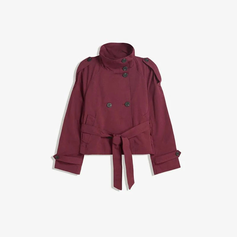 Casual Stand Collar Women Jacket with Belt Elegant New Long Sleeve Single Breasted Coats 2025 Autumn Lady Outerwear High Street