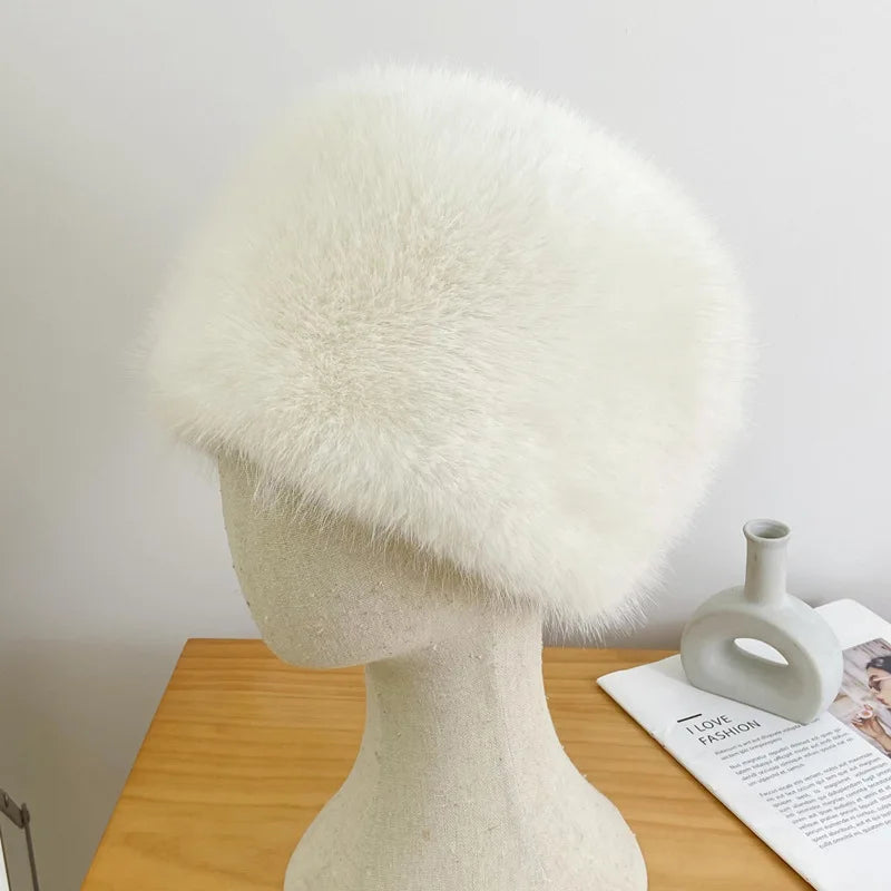 Faux Fur Hats for Women Winter Autumn Fluffy Russian Hat Winter Cap Female Beanies Solid Color Leopard Print Bonnets