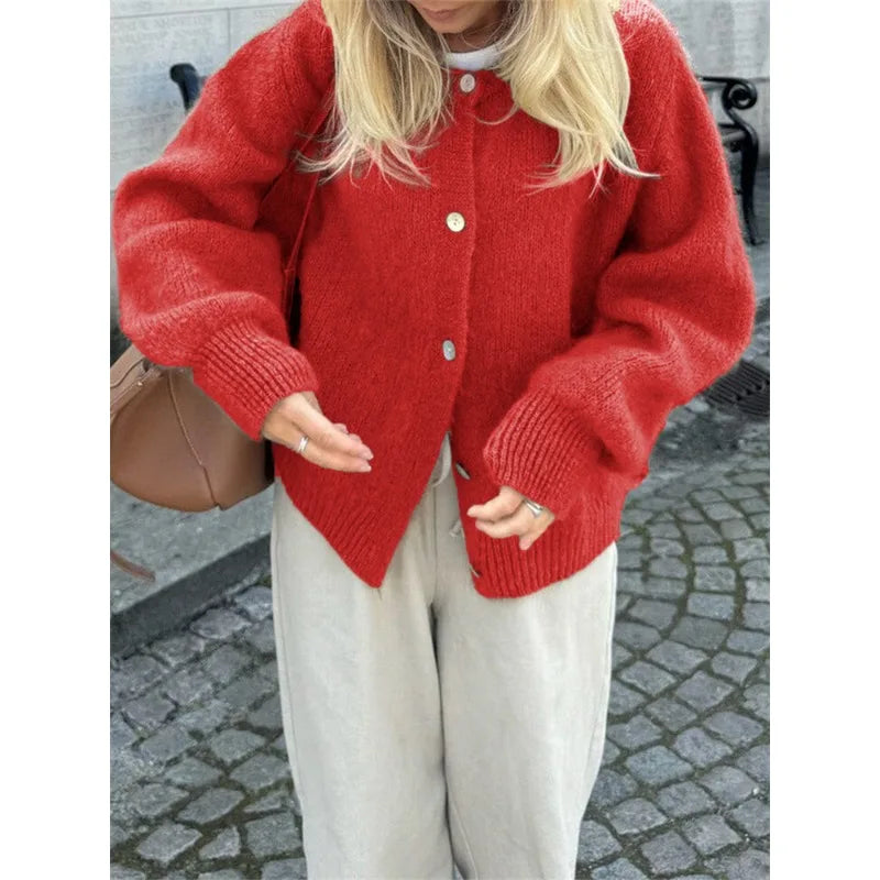 Autumn Leisure O-neck Women's Knit Outerwear Solid Color Cardigan Fashion Long Sleeve Women's Sweater Soft Knit Tops