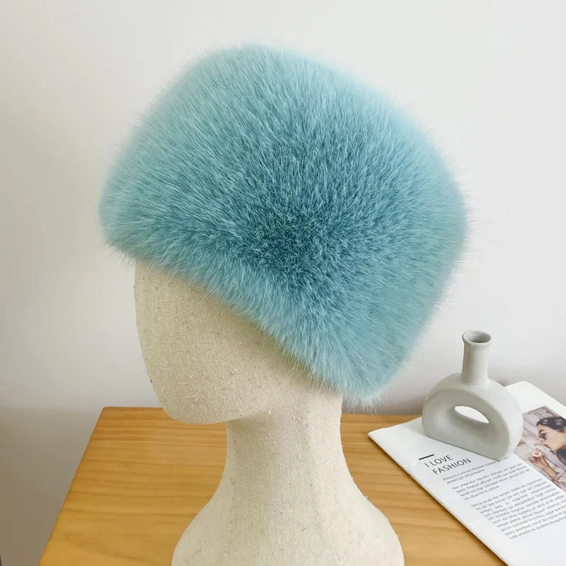 Faux Fur Hats for Women Winter Autumn Fluffy Russian Hat Winter Cap Female Beanies Solid Color Leopard Print Bonnets
