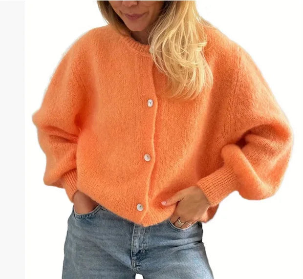 Autumn Leisure O-neck Women's Knit Outerwear Solid Color Cardigan Fashion Long Sleeve Women's Sweater Soft Knit Tops