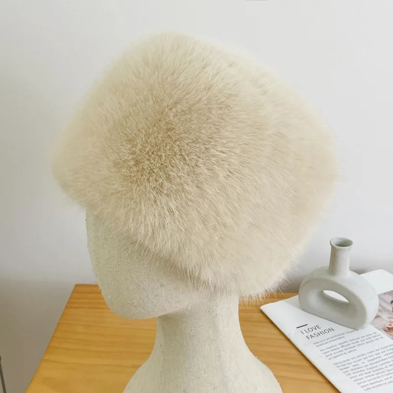 Faux Fur Hats for Women Winter Autumn Fluffy Russian Hat Winter Cap Female Beanies Solid Color Leopard Print Bonnets