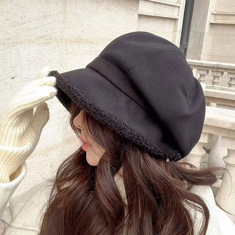 Women's Thick Fisherman Hat, Thick Velvet Warm Hat, Large Brim For Winter Warmth And Anti Separation, Ear Protection
