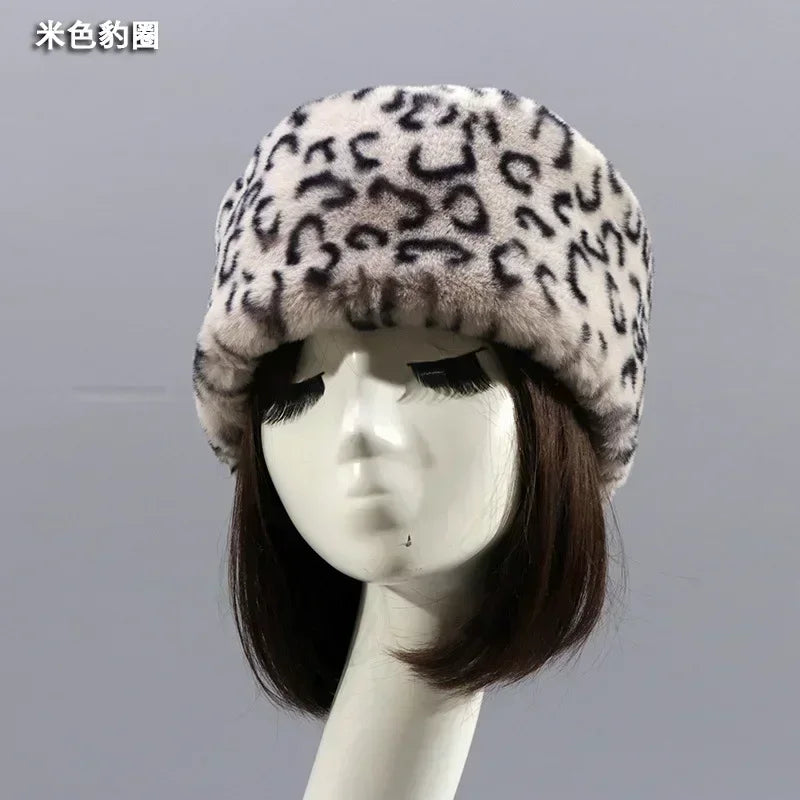 Faux Fur Hats for Women Winter Autumn Fluffy Russian Hat Winter Cap Female Beanies Solid Color Leopard Print Bonnets