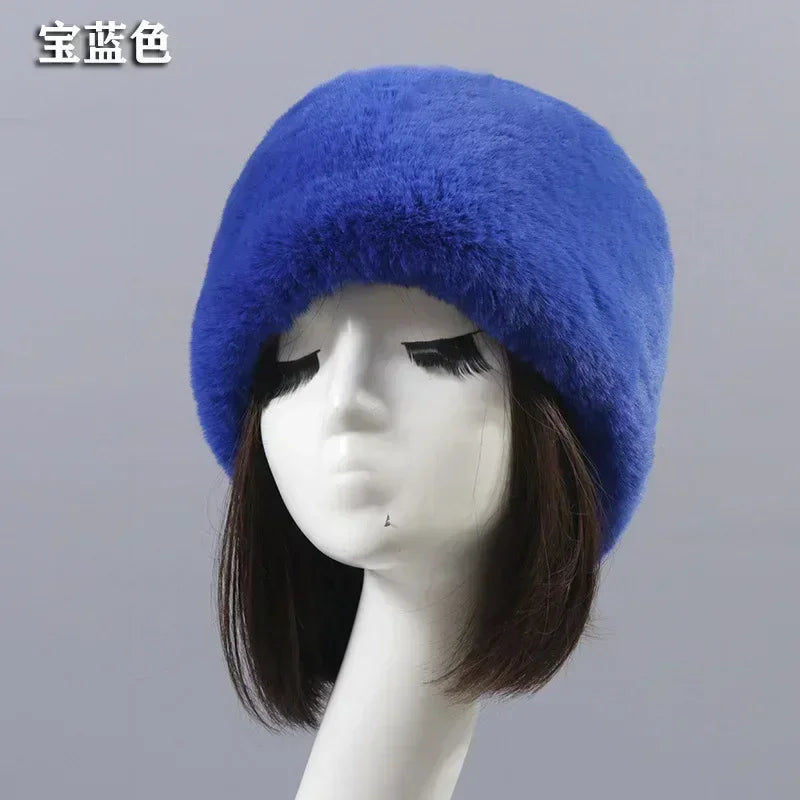 Faux Fur Hats for Women Winter Autumn Fluffy Russian Hat Winter Cap Female Beanies Solid Color Leopard Print Bonnets