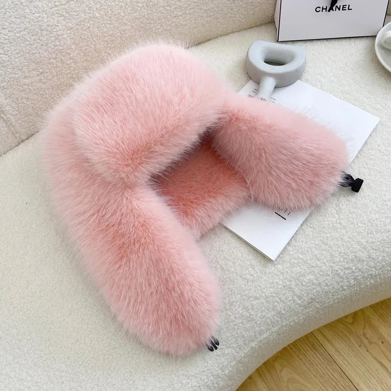 Faux Fur Hats for Women Winter Autumn Fluffy Russian Hat Winter Cap Female Beanies Solid Color Leopard Print Bonnets
