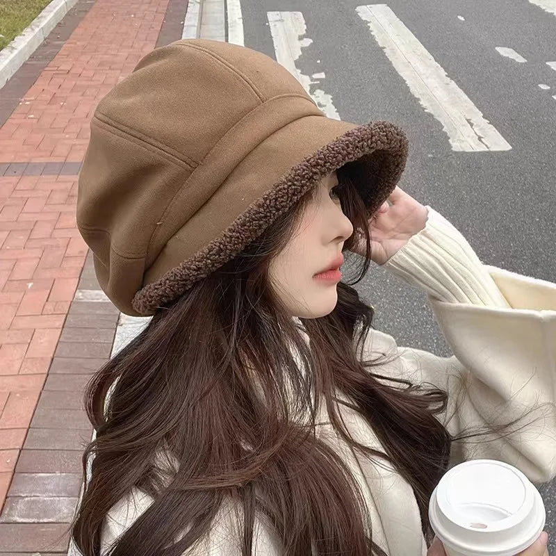Women's Thick Fisherman Hat, Thick Velvet Warm Hat, Large Brim For Winter Warmth And Anti Separation, Ear Protection