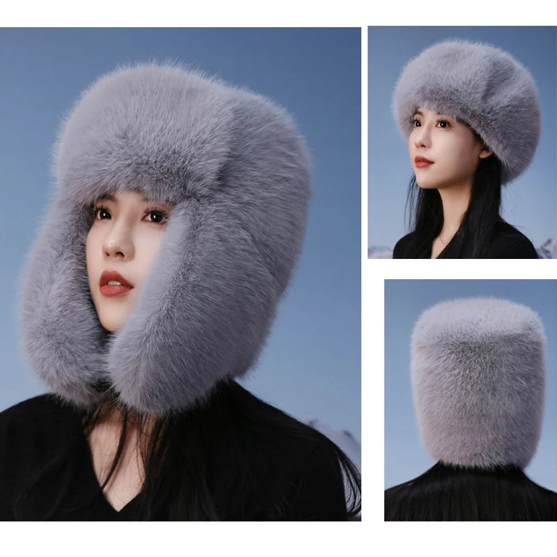 Faux Fur Hats for Women Winter Autumn Fluffy Russian Hat Winter Cap Female Beanies Solid Color Leopard Print Bonnets