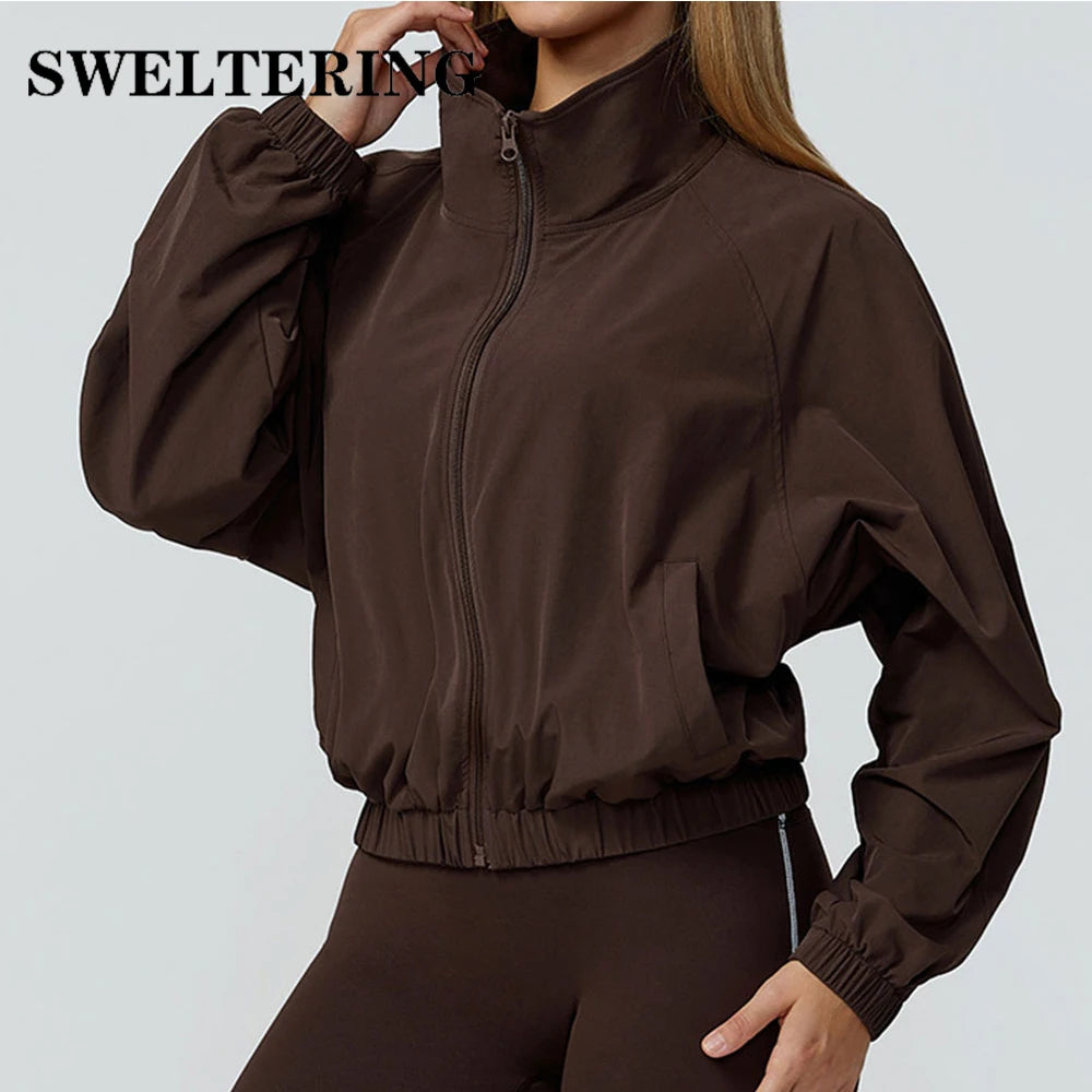 Women Zipper and Pockets Yoga Long Sleeve Gym Fitness Jacket Female Running Workout Sports Tops Windproof Yoga Top Sportswear