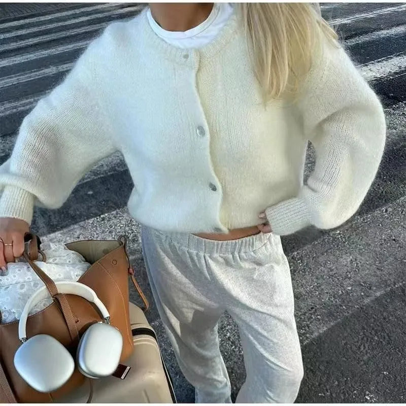 Autumn Leisure O-neck Women's Knit Outerwear Solid Color Cardigan Fashion Long Sleeve Women's Sweater Soft Knit Tops