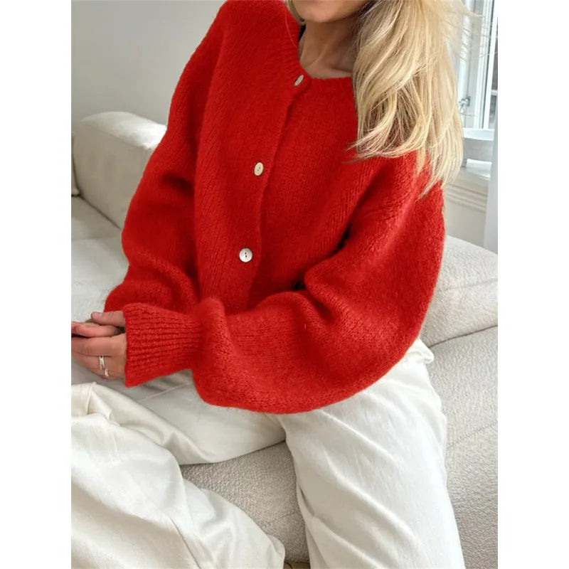 Autumn Leisure O-neck Women's Knit Outerwear Solid Color Cardigan Fashion Long Sleeve Women's Sweater Soft Knit Tops