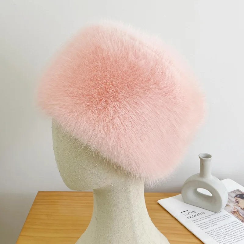 Faux Fur Hats for Women Winter Autumn Fluffy Russian Hat Winter Cap Female Beanies Solid Color Leopard Print Bonnets