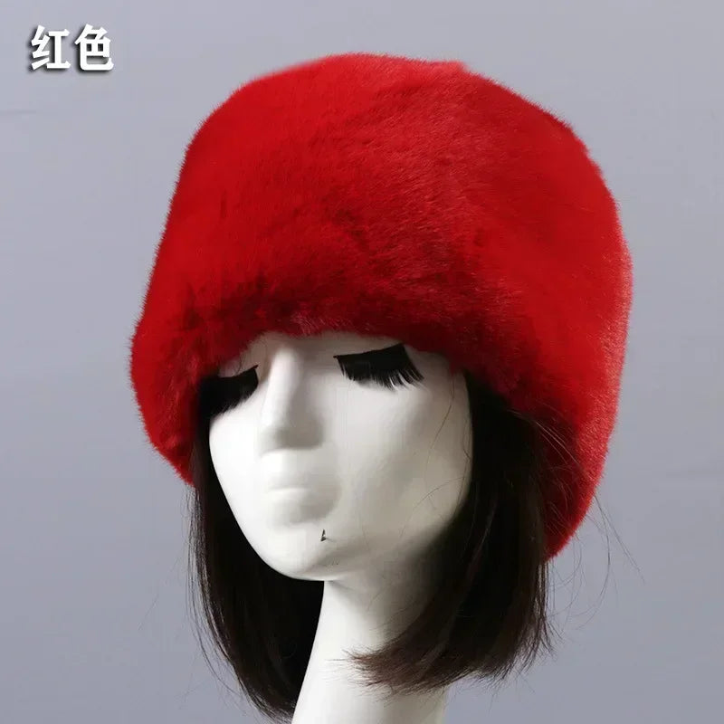 Faux Fur Hats for Women Winter Autumn Fluffy Russian Hat Winter Cap Female Beanies Solid Color Leopard Print Bonnets
