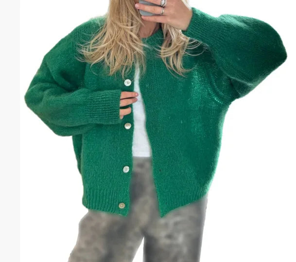 Autumn Leisure O-neck Women's Knit Outerwear Solid Color Cardigan Fashion Long Sleeve Women's Sweater Soft Knit Tops