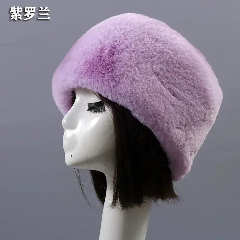 Faux Fur Hats for Women Winter Autumn Fluffy Russian Hat Winter Cap Female Beanies Solid Color Leopard Print Bonnets