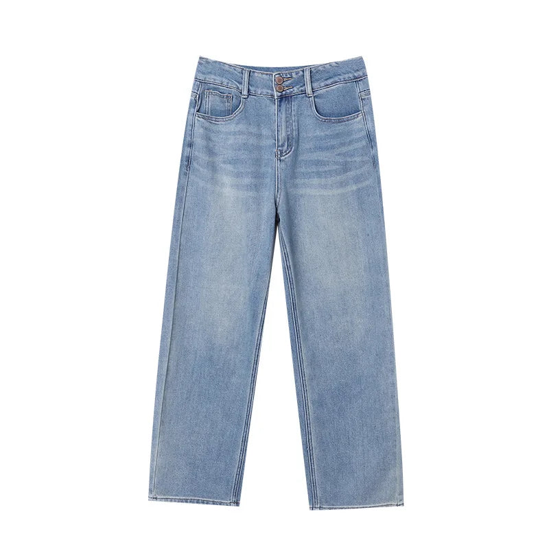 THEME 21 Women's Cotton High-Waisted Straight-Leg Jeans 2025 Fall/Winter New Fashion Casual Slimming Wide-Leg Pants Hot Sales