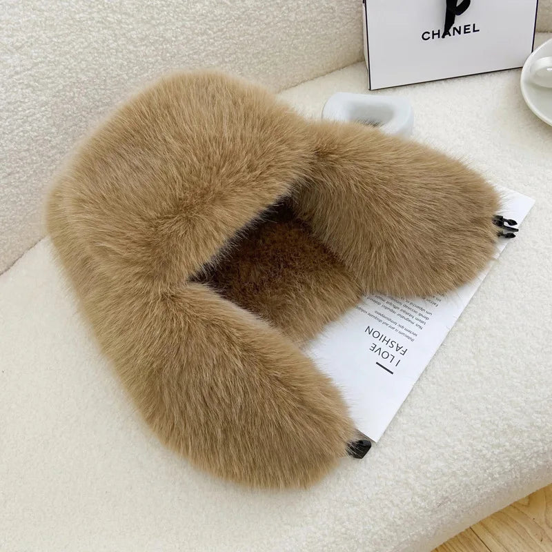 Faux Fur Hats for Women Winter Autumn Fluffy Russian Hat Winter Cap Female Beanies Solid Color Leopard Print Bonnets