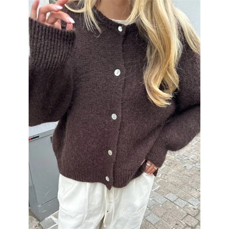 Autumn Leisure O-neck Women's Knit Outerwear Solid Color Cardigan Fashion Long Sleeve Women's Sweater Soft Knit Tops