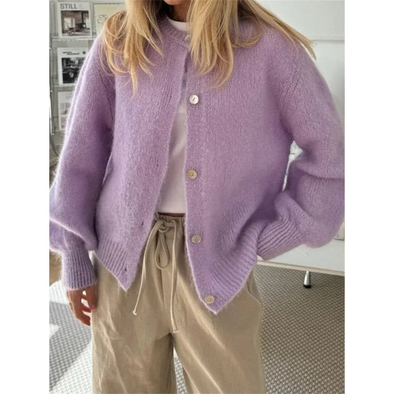 Autumn Leisure O-neck Women's Knit Outerwear Solid Color Cardigan Fashion Long Sleeve Women's Sweater Soft Knit Tops