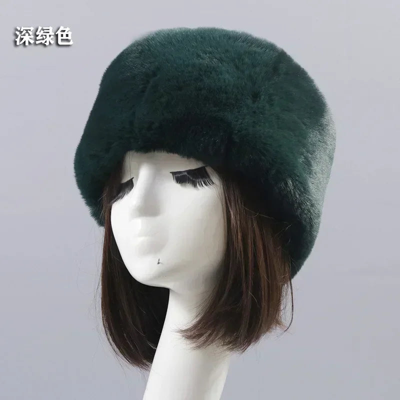 Faux Fur Hats for Women Winter Autumn Fluffy Russian Hat Winter Cap Female Beanies Solid Color Leopard Print Bonnets