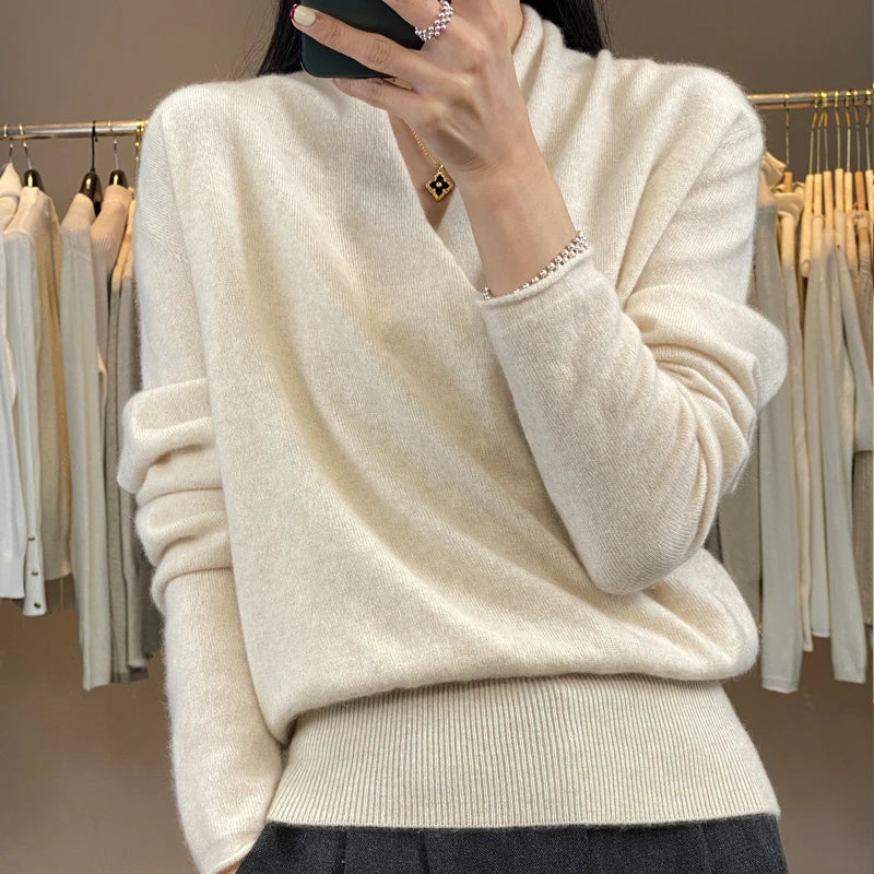 Women's Combined Clothing Autumn And Winter New Item 100% Merino Wool Knitted Sweater Loose Top Sexy Top Cashmere Sweater YC205