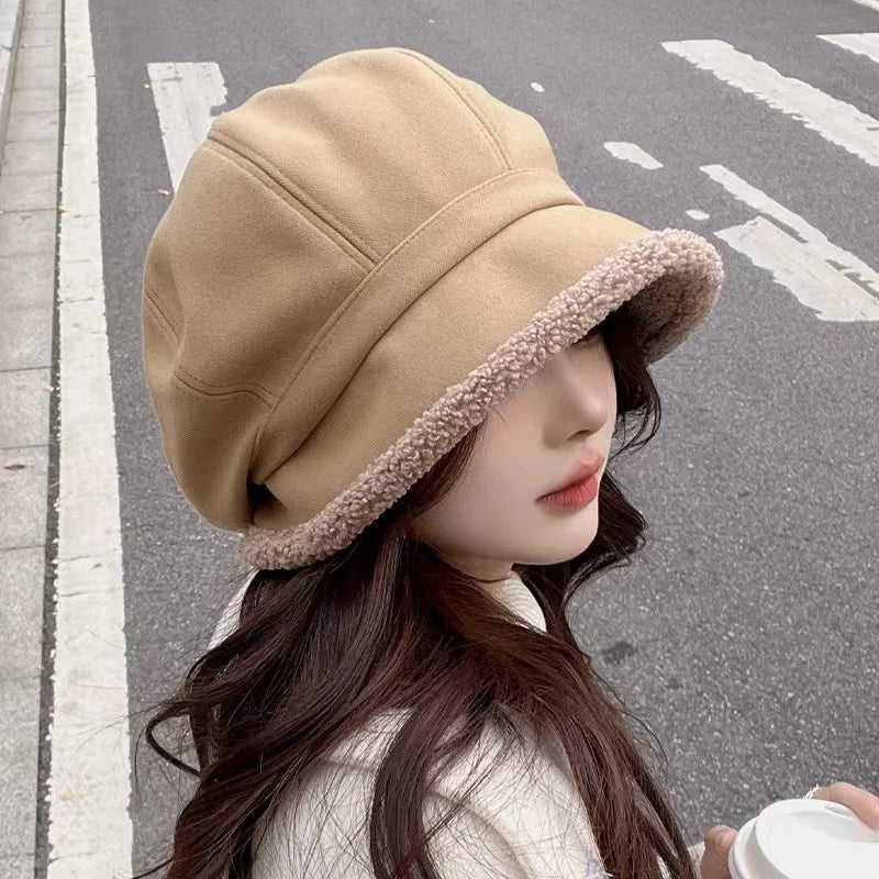 Women's Thick Fisherman Hat, Thick Velvet Warm Hat, Large Brim For Winter Warmth And Anti Separation, Ear Protection
