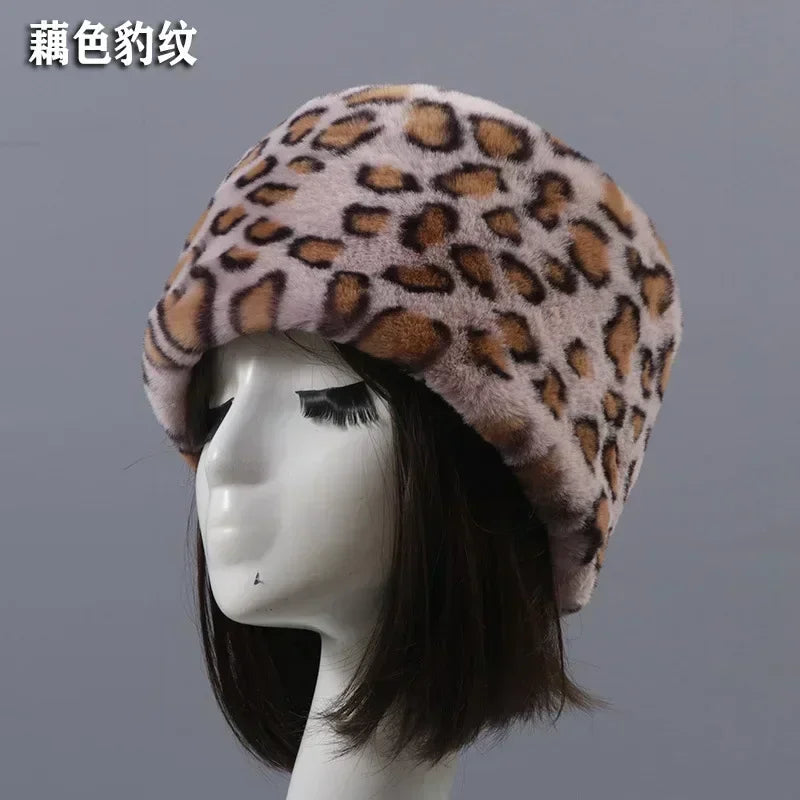 Faux Fur Hats for Women Winter Autumn Fluffy Russian Hat Winter Cap Female Beanies Solid Color Leopard Print Bonnets