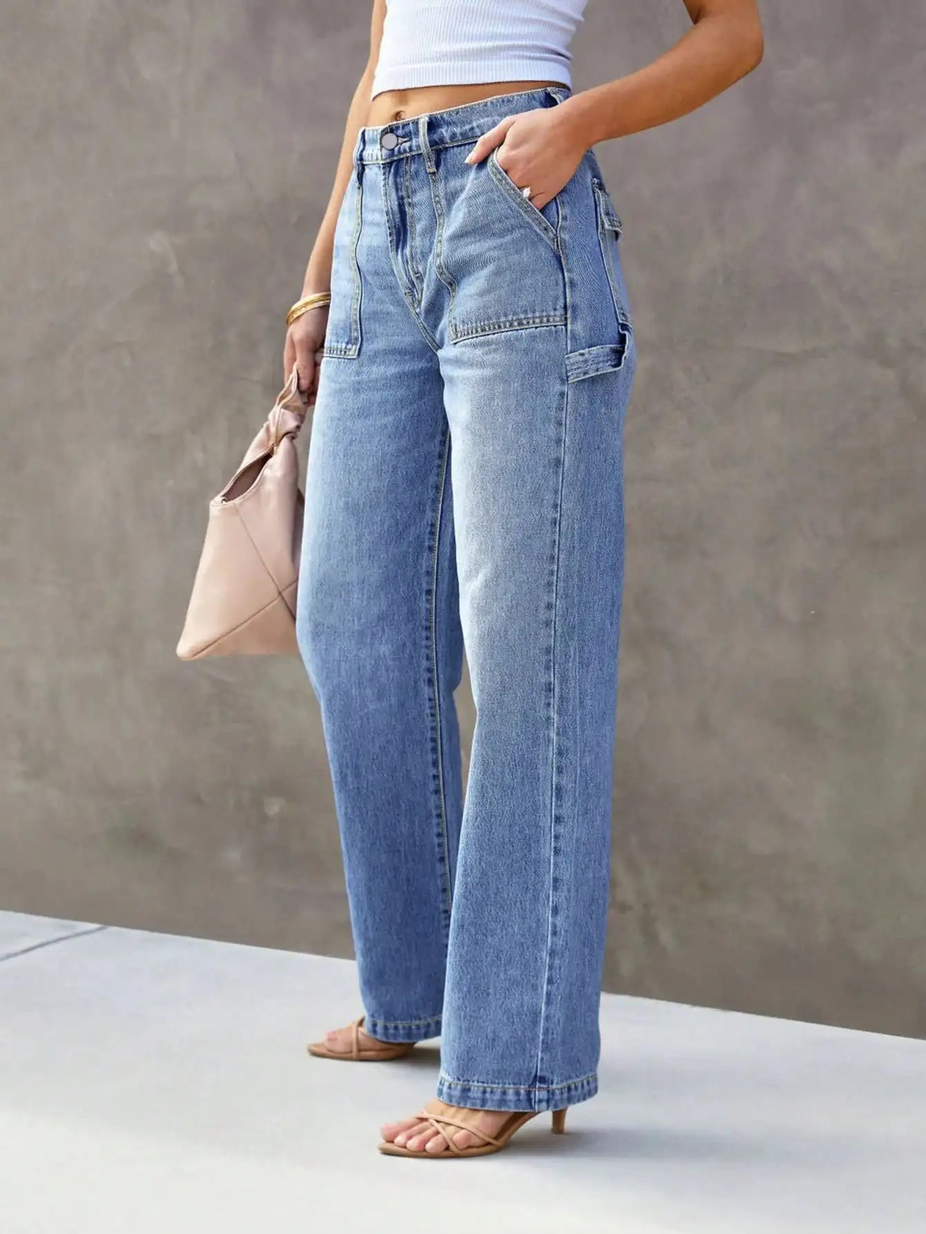 Women's Light Blue Wide Leg Straight-Leg Jeans - Stylish and Comfortable Denim Pants for Effortless Fashion