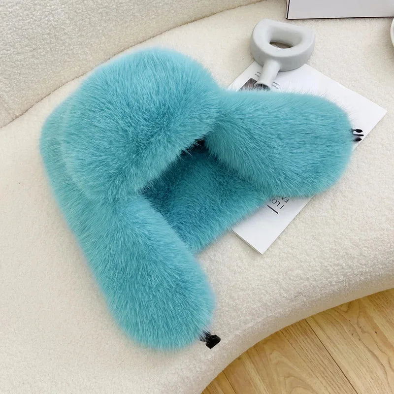 Faux Fur Hats for Women Winter Autumn Fluffy Russian Hat Winter Cap Female Beanies Solid Color Leopard Print Bonnets