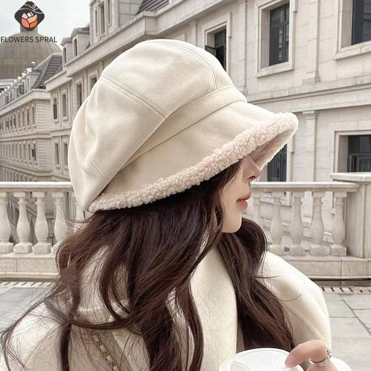 Women's Thick Fisherman Hat, Thick Velvet Warm Hat, Large Brim For Winter Warmth And Anti Separation, Ear Protection
