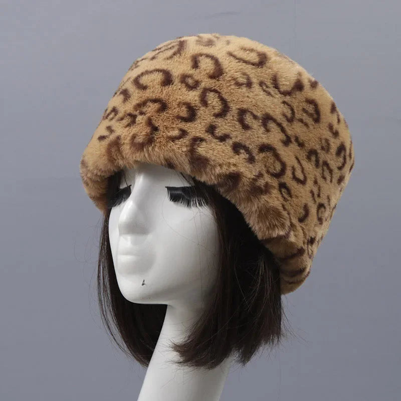 Faux Fur Hats for Women Winter Autumn Fluffy Russian Hat Winter Cap Female Beanies Solid Color Leopard Print Bonnets