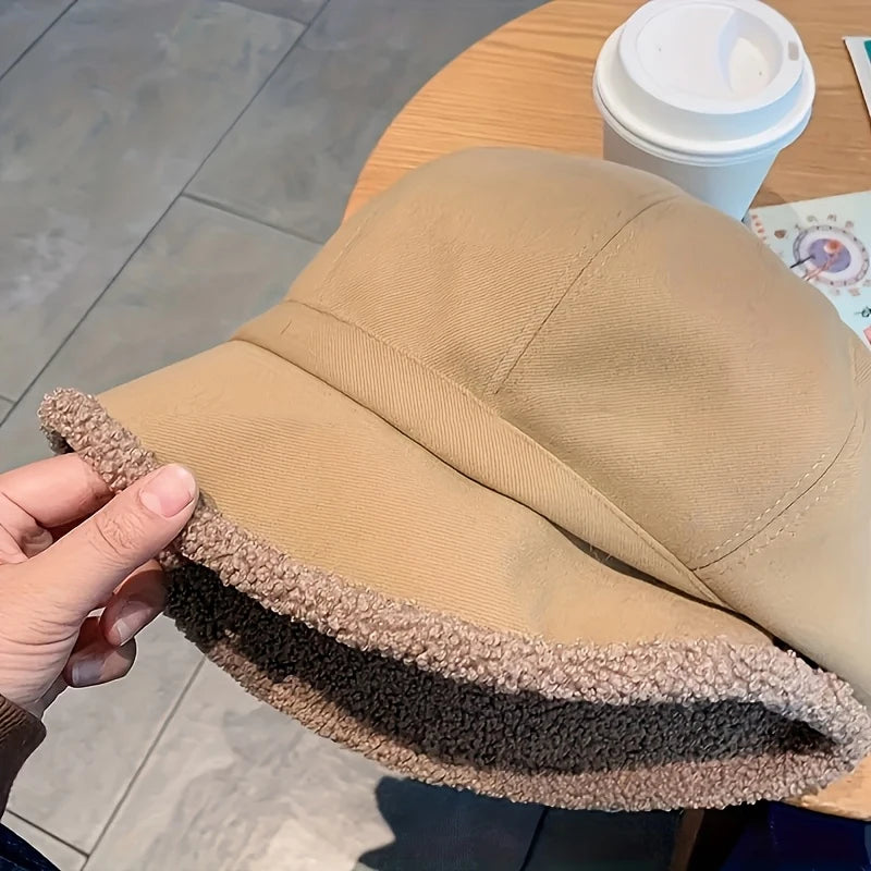 Women's Thick Fisherman Hat, Thick Velvet Warm Hat, Large Brim For Winter Warmth And Anti Separation, Ear Protection