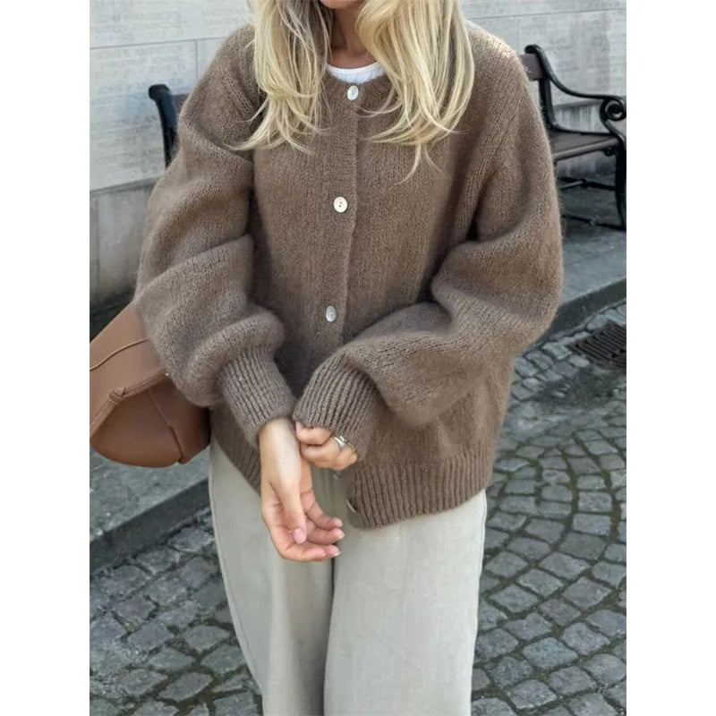 Autumn Leisure O-neck Women's Knit Outerwear Solid Color Cardigan Fashion Long Sleeve Women's Sweater Soft Knit Tops