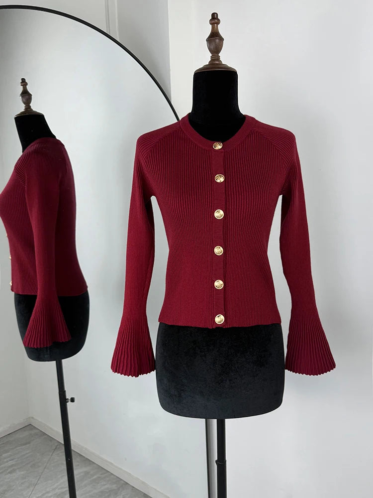 Tornova Long Sleeve Knitted Cardigan For Women Solid Rib Single Breasted Sweater Slim Fashion 2025 Autumn Winter Female Knit Top