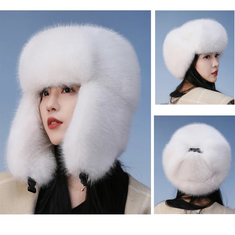 Faux Fur Hats for Women Winter Autumn Fluffy Russian Hat Winter Cap Female Beanies Solid Color Leopard Print Bonnets